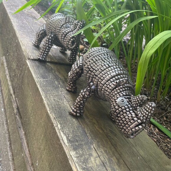 Rhino Rhinoceros Metal Shaving Folk Art Sculpture Lot of 2 Recycled Shaved Metal - Picture 11 of 11